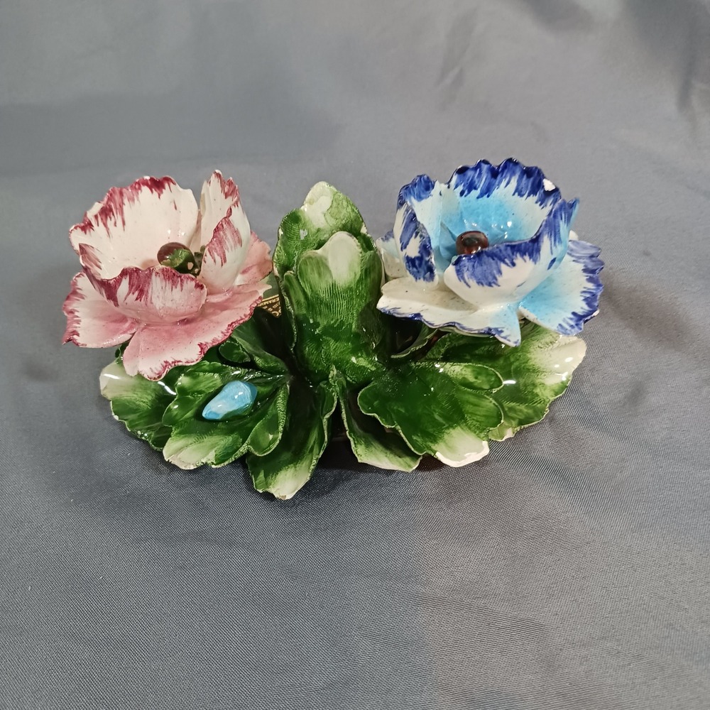 Nuova Capodimonte Flower Figurine Decor Multicolor Good Italian Porcelain Flaws